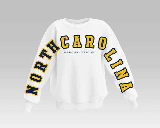 WHITE NORTH CAROLINA A&T BADDIE FULL SWEATSHIRT